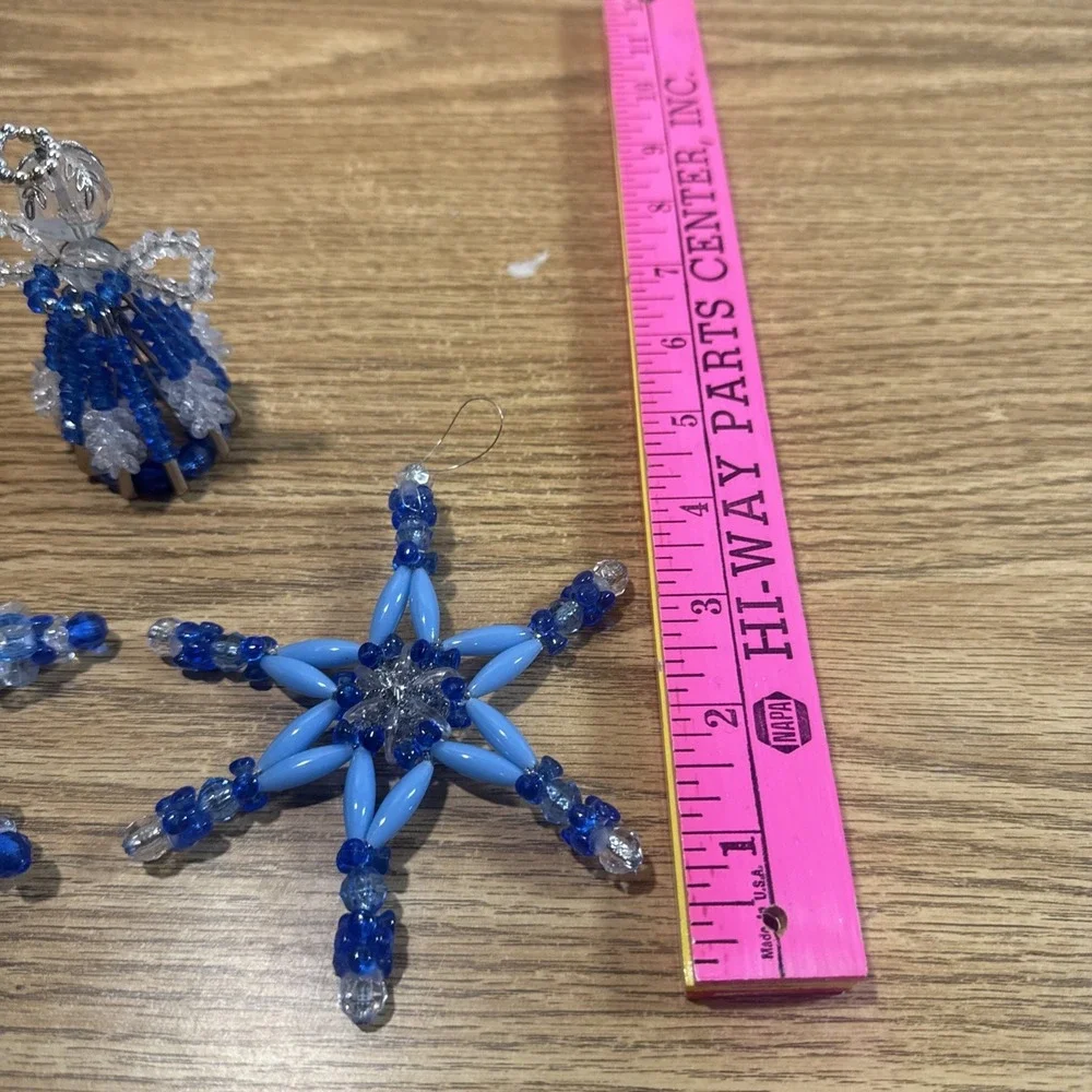 Vintage Handmade Christmas Bead And Safety Pin Christmas Angels And Stars‎